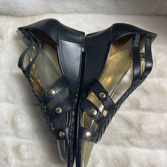 Arturo Chiang Leather black ankle straps wedge sandals SZ10M - Picture 7 of 12